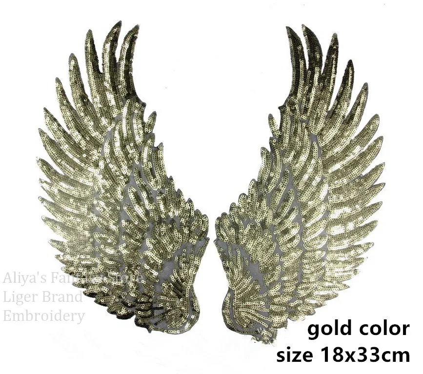 1 пара золотых серебряных 33x18 см сверкающие пришивные нашивки с блестками