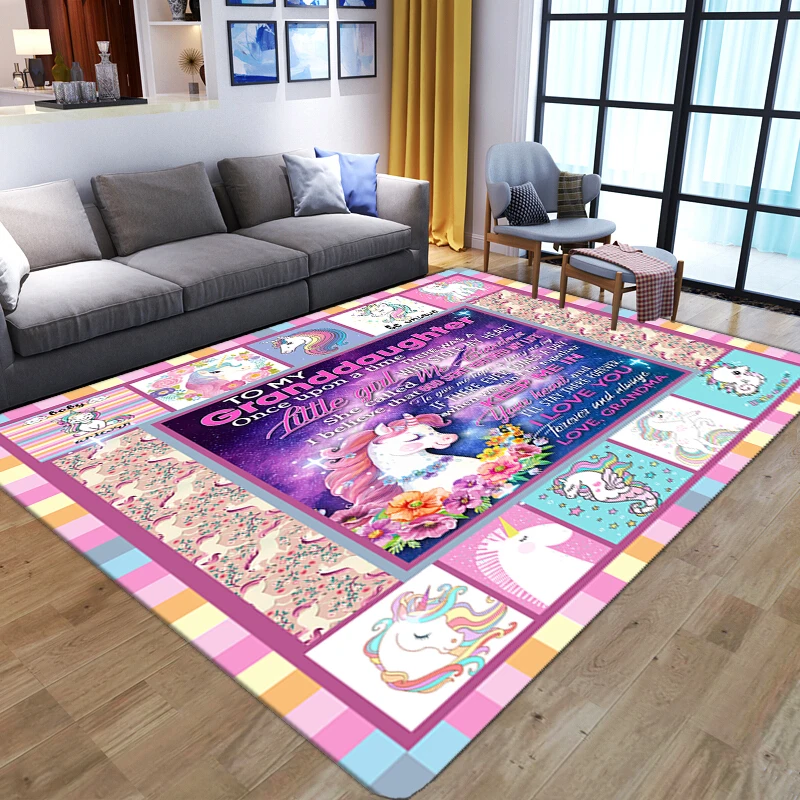 

Dreamlike Unicorn 3D Carpets For Home Living Room Bedroom Bedside Sofa Area Rugs Large Soft Flannel Child Play Floor Mat Doormat