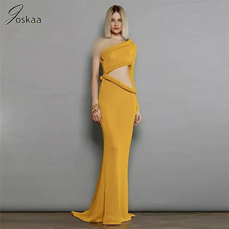 

Joskaa Solid Ribbed Irregular Two Piece Set Women Sexy One Long Sleeve Crop Top and Maxi Skirts Suits 2023 Elegant Chic Outfits