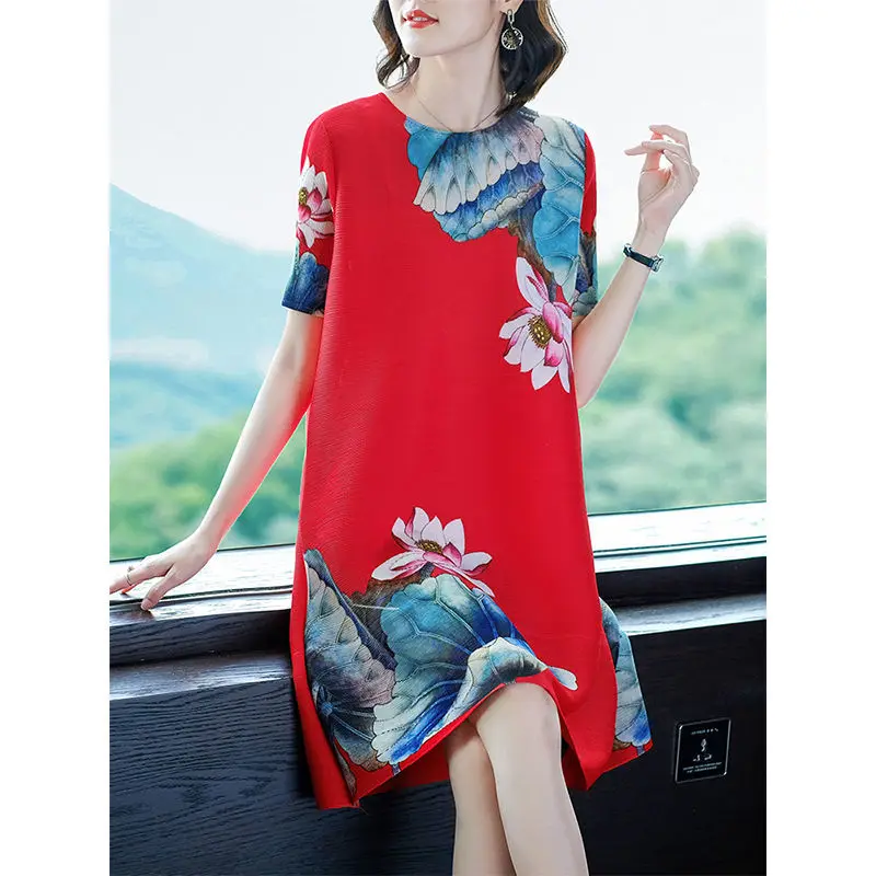 

Lady dress female 2022 new summer fashion printed loose large size A word skirt middle-aged mother women's clothing dress