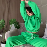 womens 2 piece set autumn and winter sportswear solid color casual pullover top and pants suit fashion womens chandal mujer