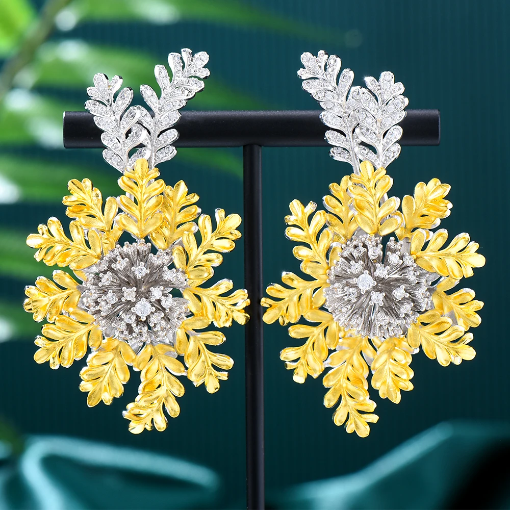 

Missvikki Vintage Golden Snow Flower Dangle Earrings For Women Wedding Party CZ Engraving Dubai Bridal Earrings Fashion Jewelry