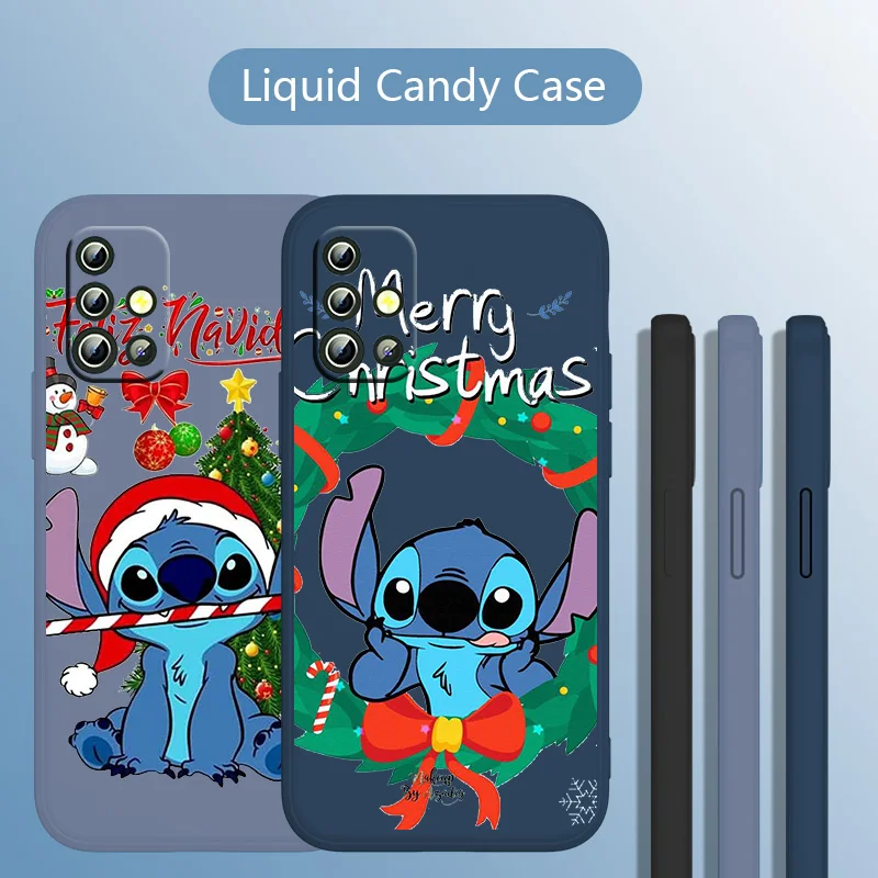 

Disney Stitch Christmas For Samsung Galaxy A73 A53 A33 A52 A32 A22 A71 A51 A21S A03S A50 4G 5G Liquid Rope Cover