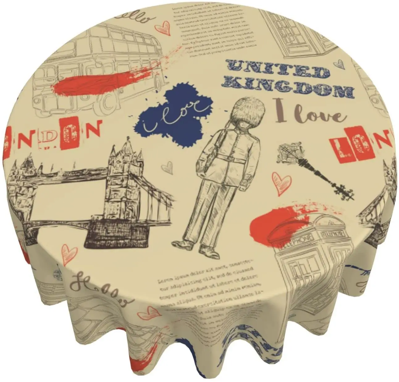 

Vintage London Landmark Symbols Round Tablecloth 60 Inches Table Cover Cloth for Dining Room Kitchen Party Picnic Home Decor