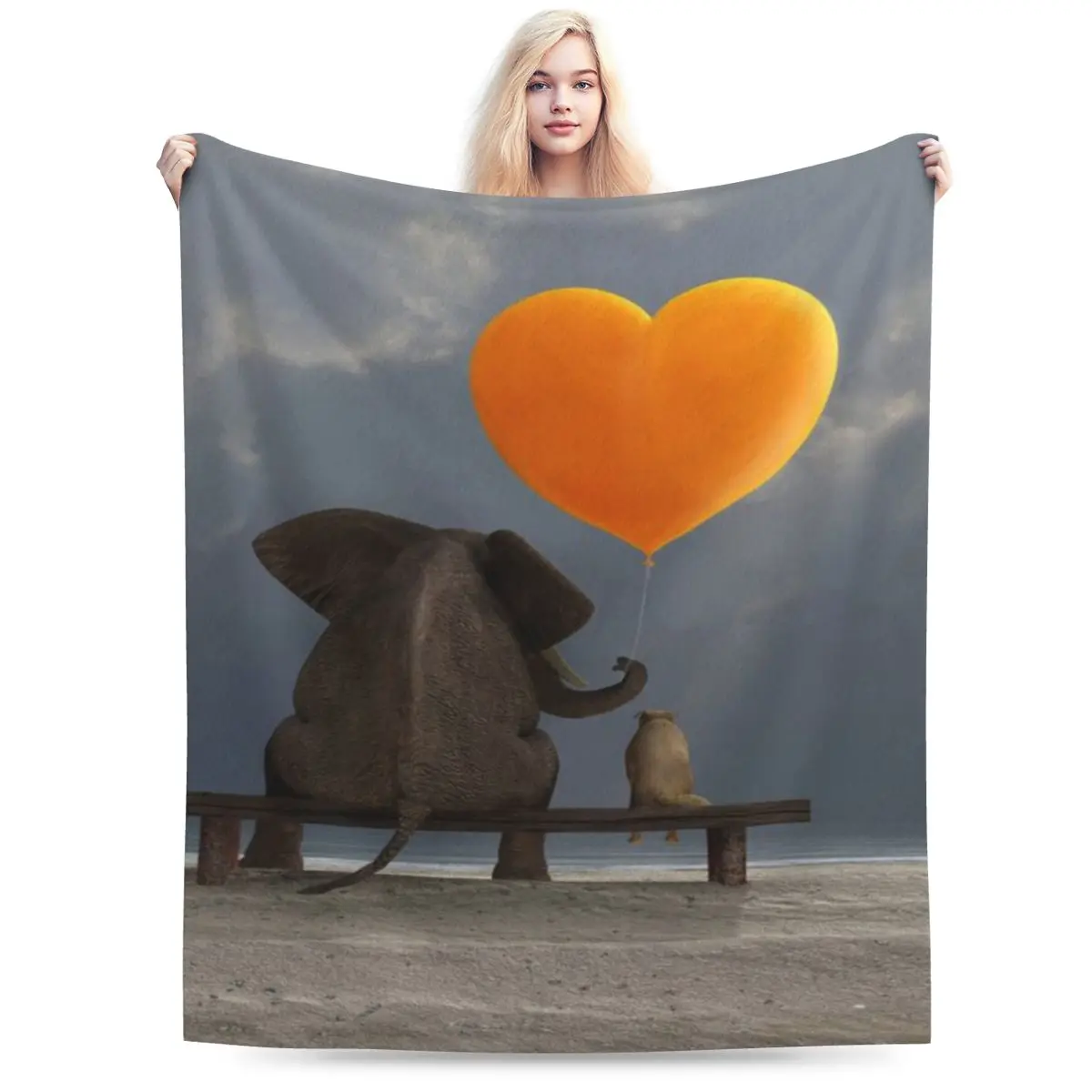 Слон и собака держит шар в форме сердца ультрамягкое Флисовое одеяло
