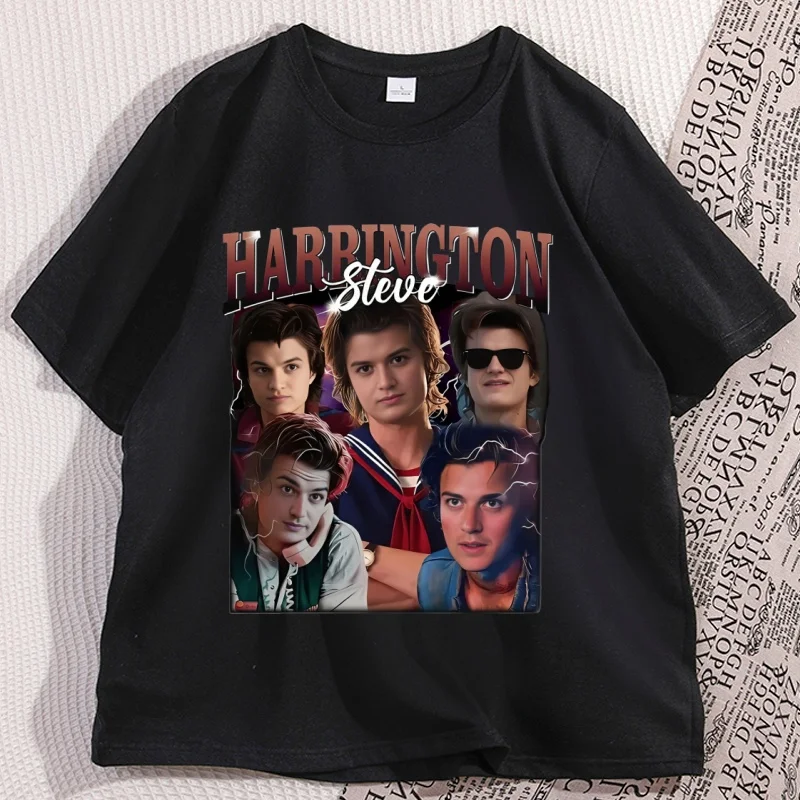 Фото Хлопковая футболка Steve Harrington с коротким рукавом и круглым вырезом, футболка для няни, уличная одежда большого размера, повседневная повседневная футболка №3