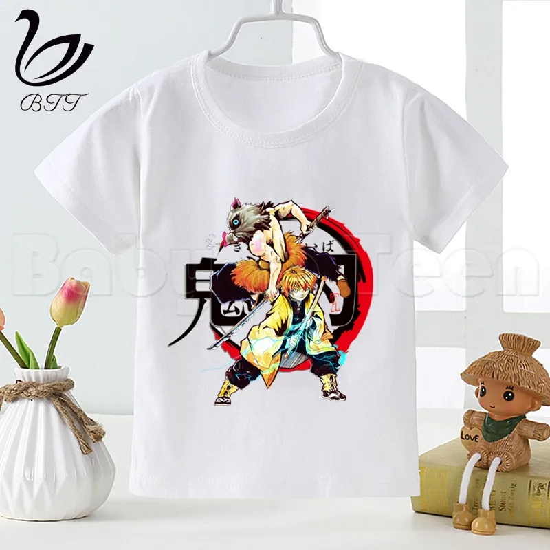 Kimetsu No Yaiba Kids T Shirt for Boys Children Clothing Short Sleeve Fashion Funny Tees Top Printed White Tshirts,Drop Ship