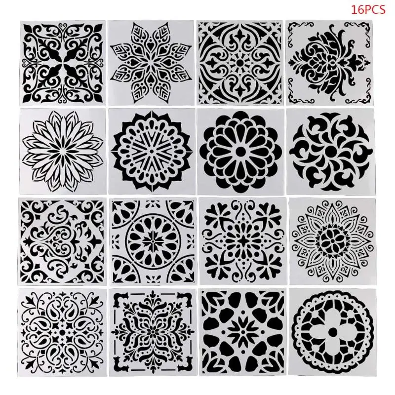 

57EC 16pcs/set Mandala Drawing Template Ruler Stencil Painting Board DIY Album Decoration Tool Craft School Supply