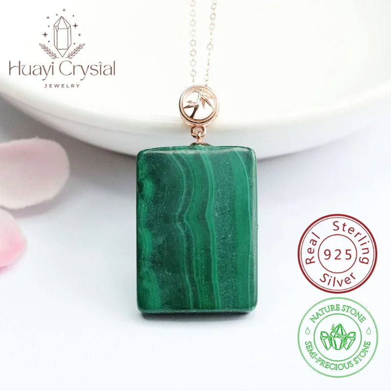 

S925 Серебряная Инкрустация натуральный Малахит кулон квадратная пластина цветные драгоценные камни ювелирные изделия