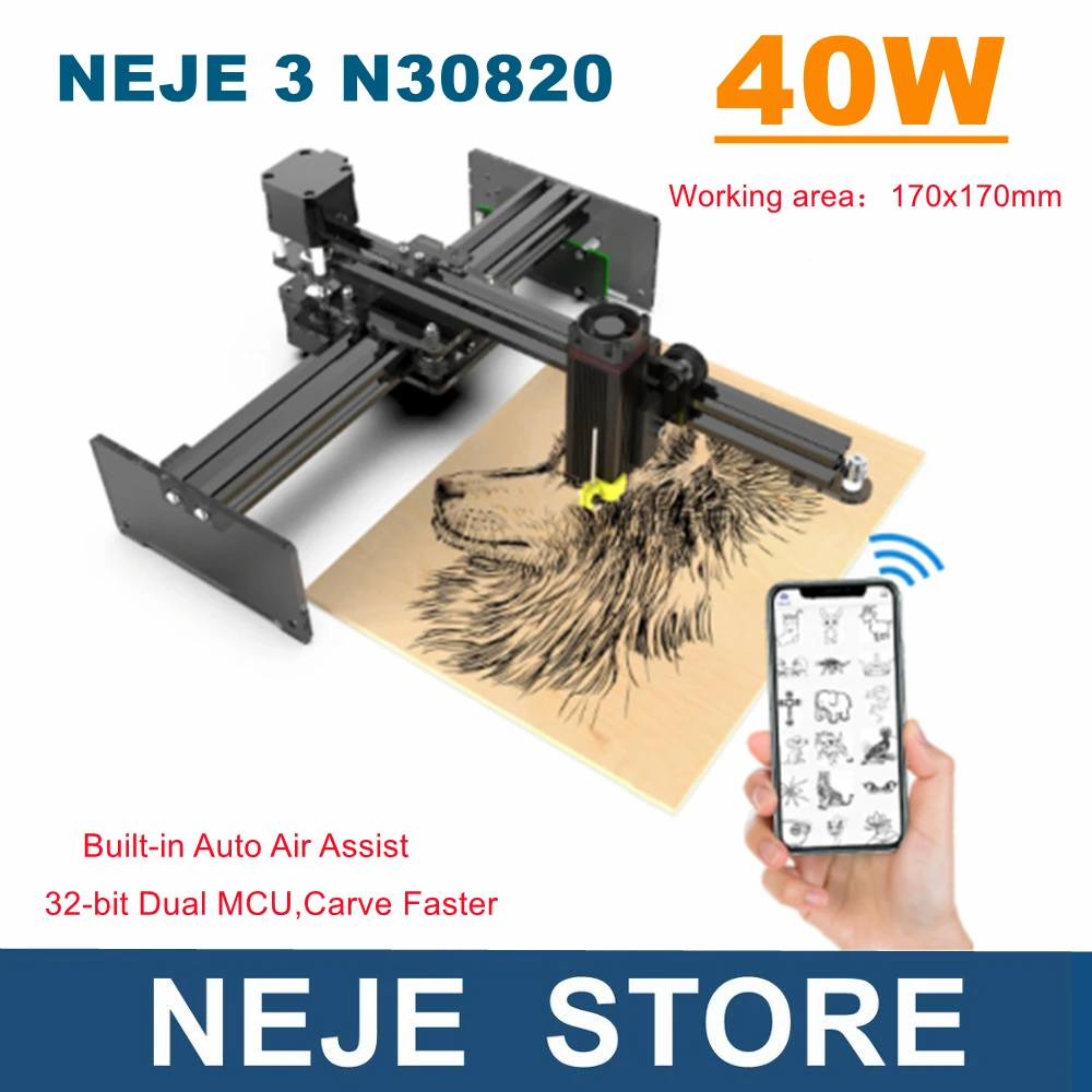 NEJE 3 N30820 40W CNC Lightburn Laser Engraving Cutting Machine Portable Wood Engraver Cutter APP Control Bluetooth