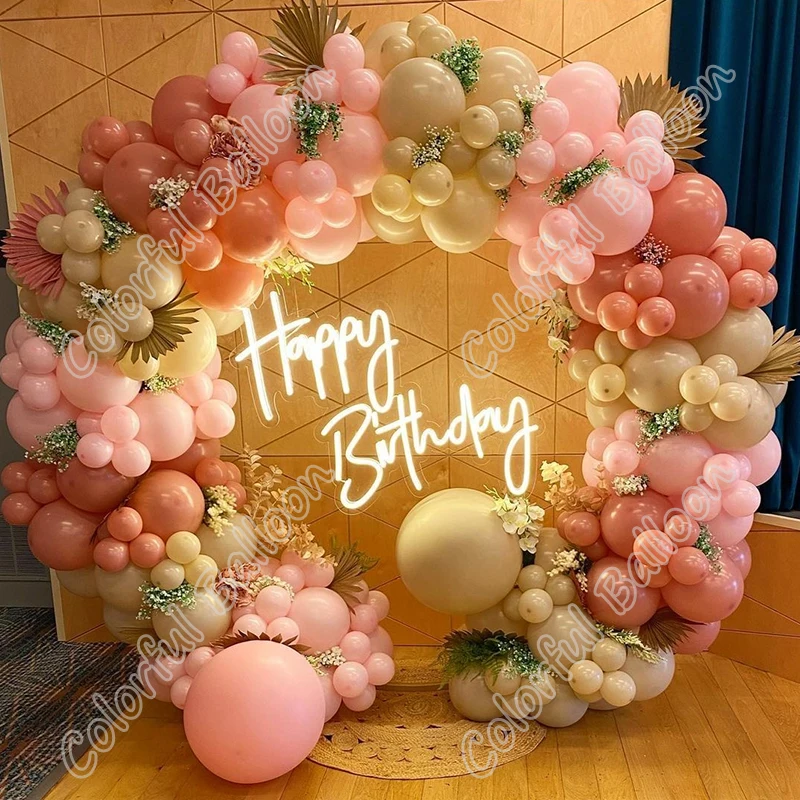 

262pcs Macaron Pink Happy Birthday Latex Matte Balloon Party Wedding Backdrop Event Arch Baby Shower Retro Pink Decor Atmosphere