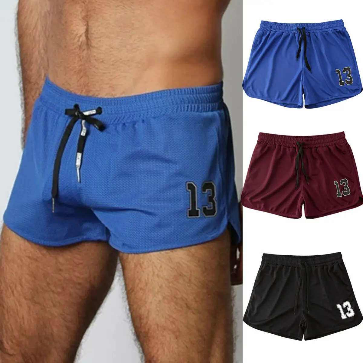 

Men Shorts Jogging Running Gym Sports Breathable Fitness Workout Short Pants Letter Print Drawstring Shorts