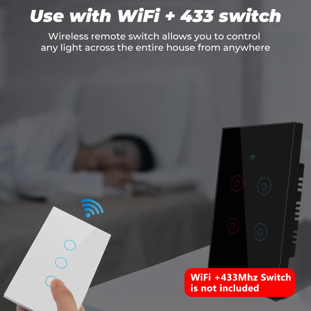Сенсорный беспроводной смарт-выключатель Бразилия США 1 2 3 клавиши RF433Mhz