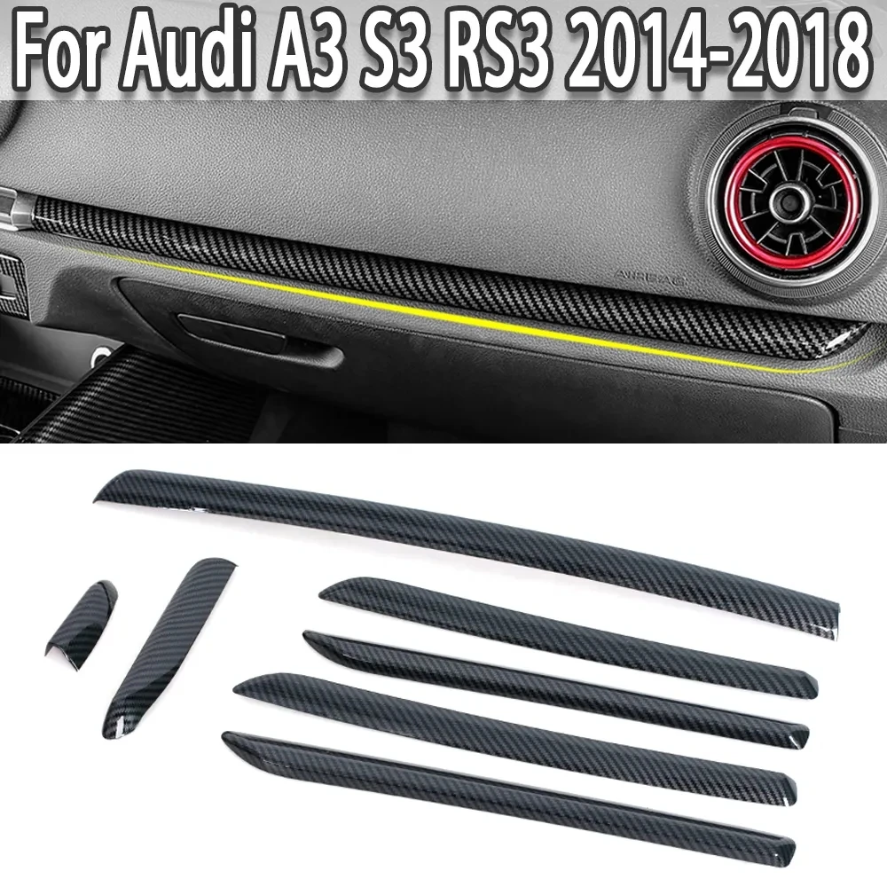 

Carbon Fiber Style Dashboard Decoration Cover Trim For Audi A3 8V 2014-2018 S3 2017 ABS Car Inner Door Trim Strips
