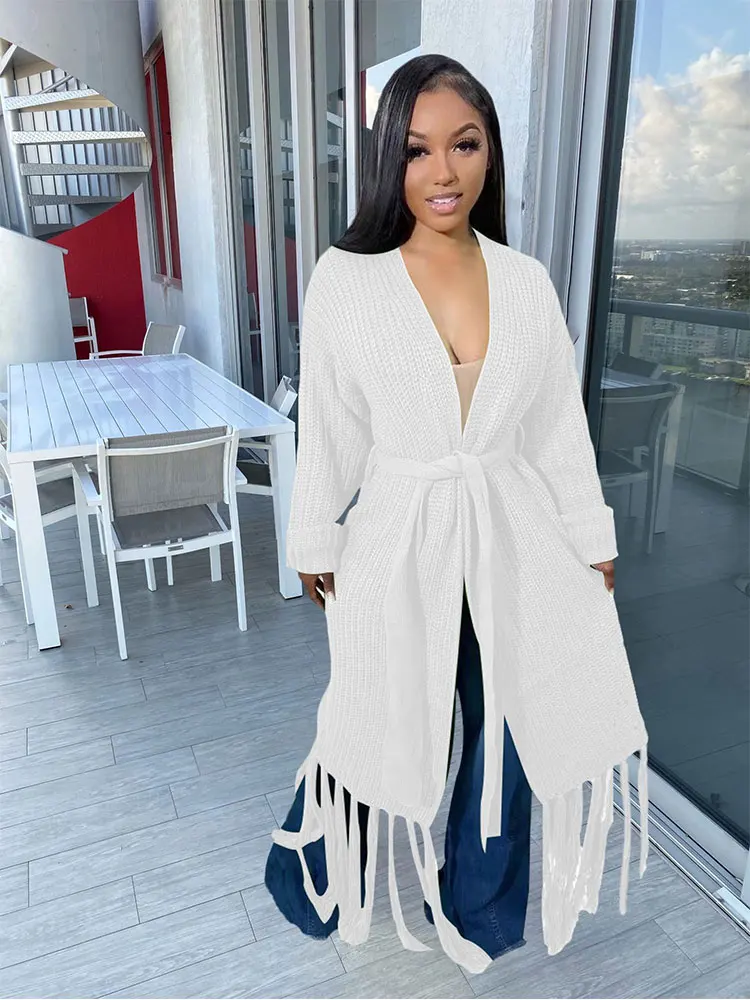 

Женская Длинная вязаная туника с кисточками, привлекательный белый свитер с длинным рукавом, пальто, пляжная одежда, купальник, накидка A2034, ...