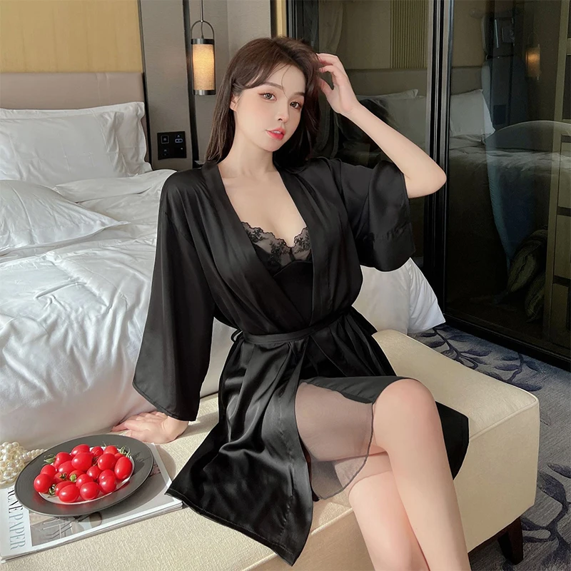 Sexy Pajamas Women's Ice Ribbon Chest Pad Lace 2022 New Beautiful Back Strap Nightdress Pure Desire Wind Four Seasons Universal