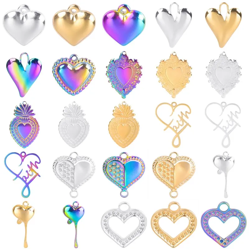 

5pcs/Lot Lover Hearts Pendants 100% Stainless Steel Charms For Jewelry Making Supplies Fashion Breloque Pour Fabrication Bijoux