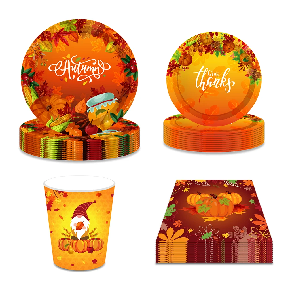 

44 шт. Осенняя Тыква День благодарения бумажная одноразовая посуда наборы тарелок стандартная Кленовая вечеринка