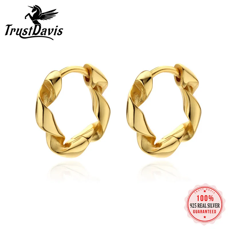 

TrustDavis Настоящее серебро 925 пробы 2022 минималистские искаженные серьги-кольца INS для женщин девушек Изящный Подарок на день рождения ювелирны...