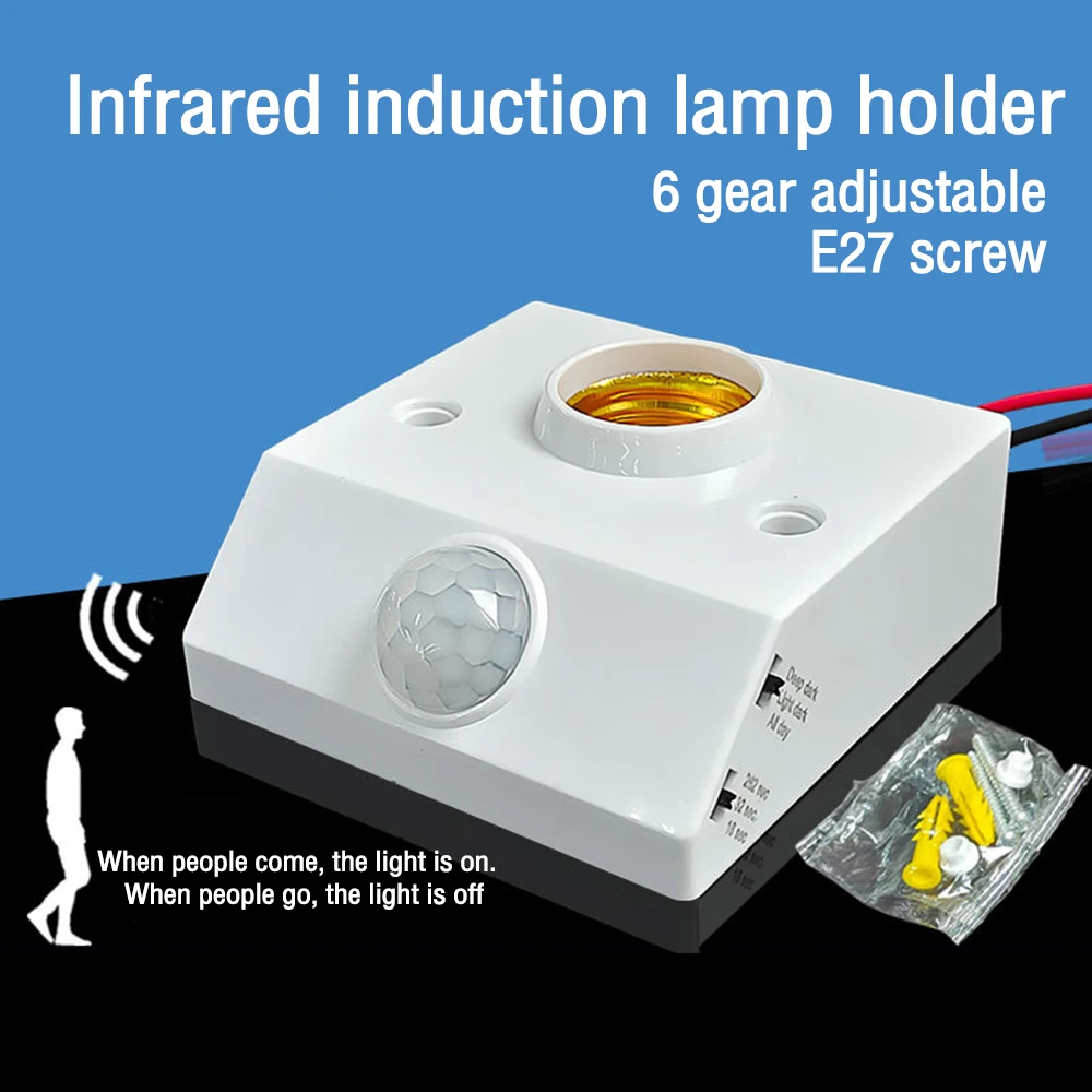 

AC110-240V Automatic Human Body Infrared IR Sensor Lamp Holder LED Bulb E27 Base PIR Motion Detector Wall Lamp Holder Socket