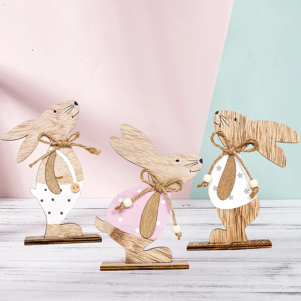 

3pcs Wood Table Centerpieces Wood Bunny Rabbit Shapes Cutouts Vintage Rustic Home Party