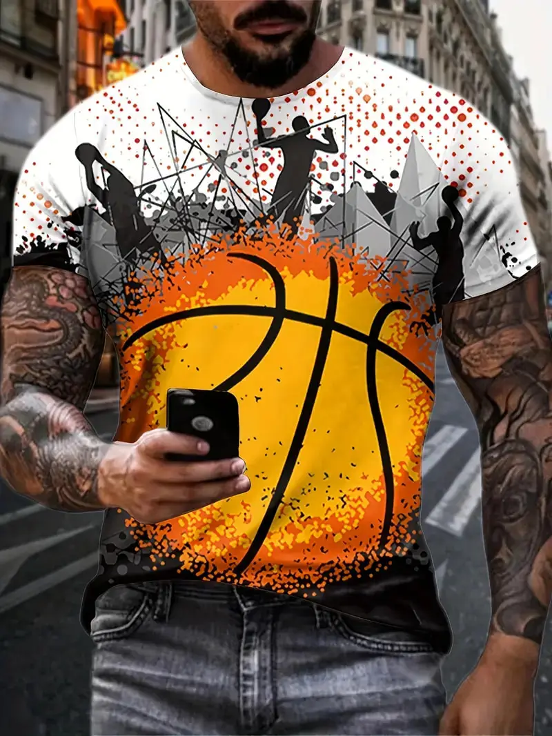 Футболка мужская с 3D принтом тенниска на тему баскетбола коротким рукавом