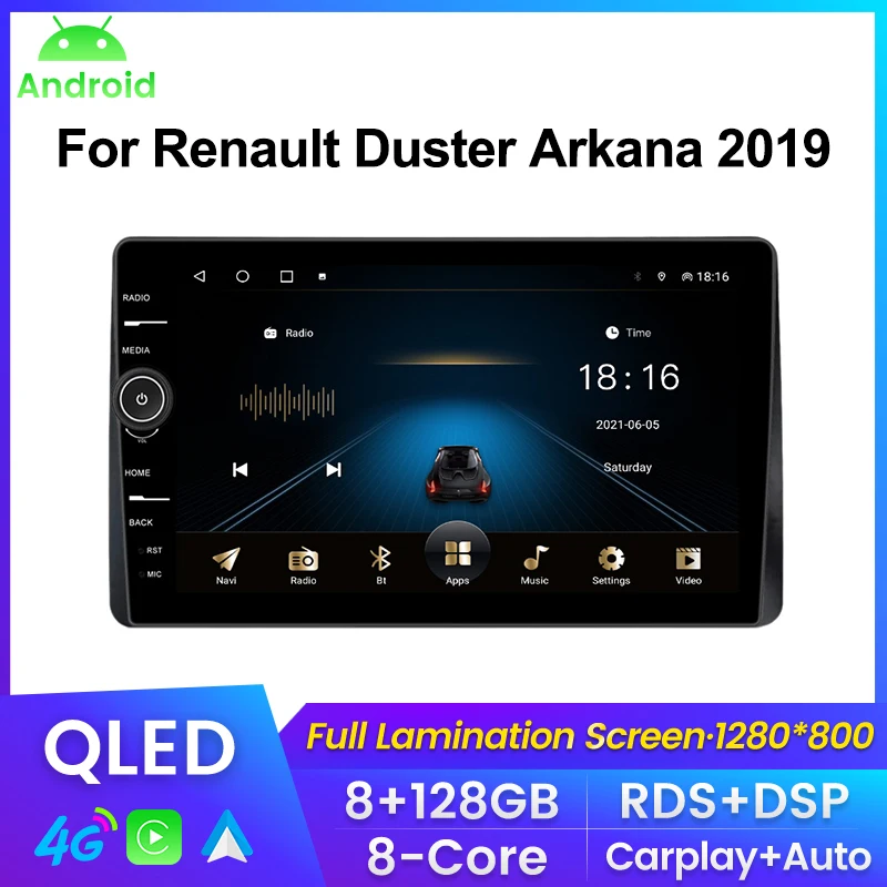 

10inch QLED RDS+DSP Android Headunit Car Radio For Renault Duster Arkana 2019 Car Stereo 8+128G Carplay+Android Auto WIFI 4G BT