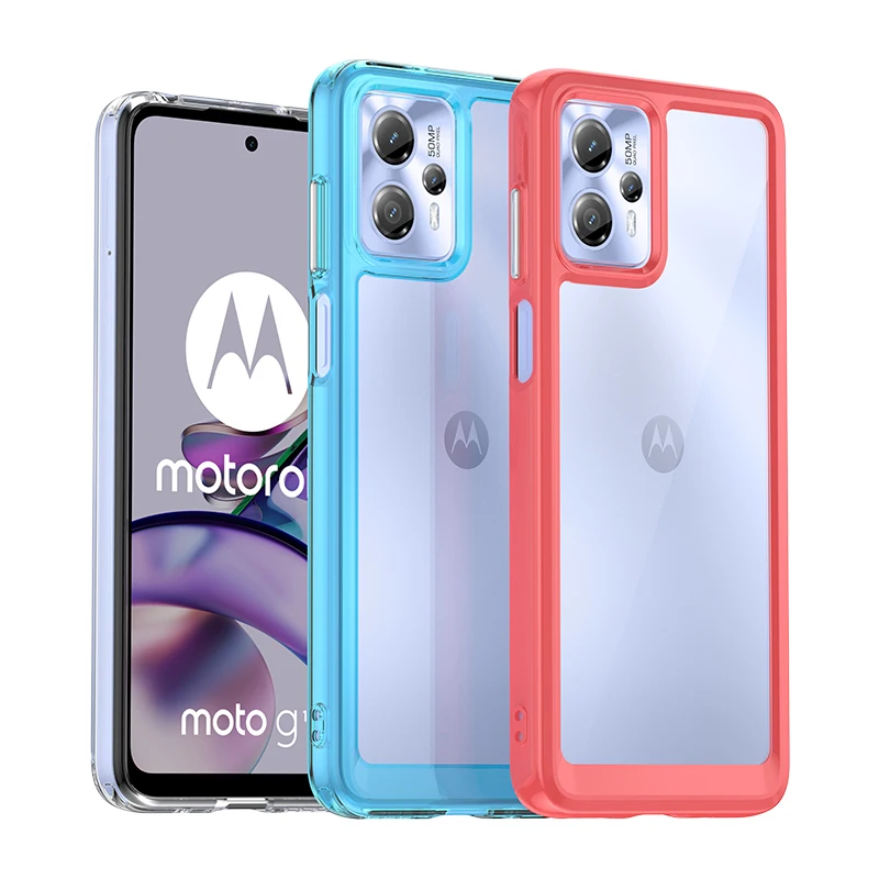 

Luxury Case for Motorola Moto G73 G53 G23 G13 Hybrid Clear Hard Backplane Soft Border Phone Case Cover Moto G53