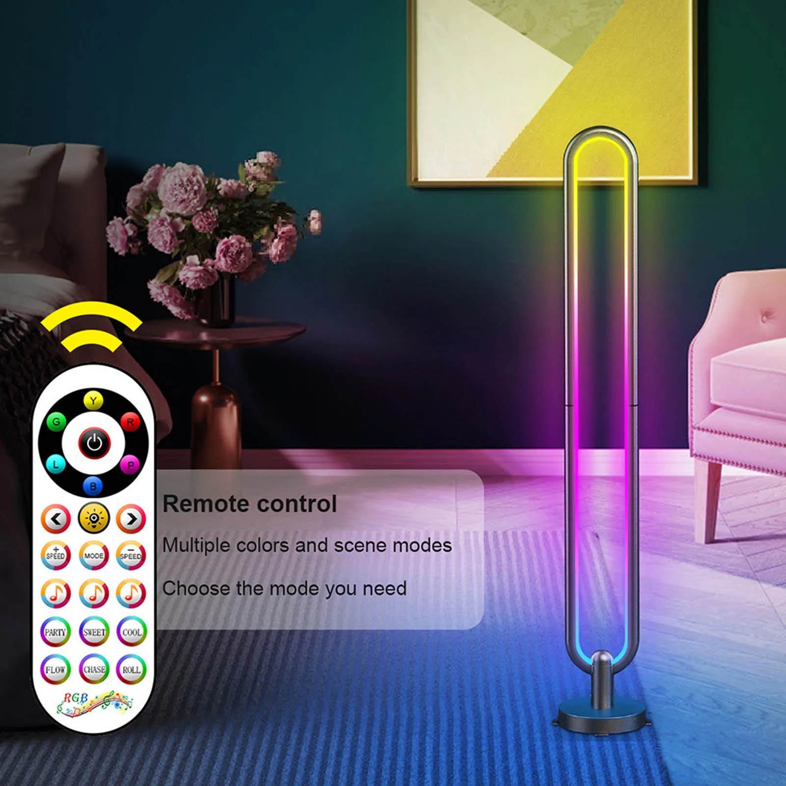 

Large LED Floor Lamp RGB U-shaped Living Room Modern Vertical Lamp Smart APP Lamp Remote Control Decorative Atmosphere Lamp