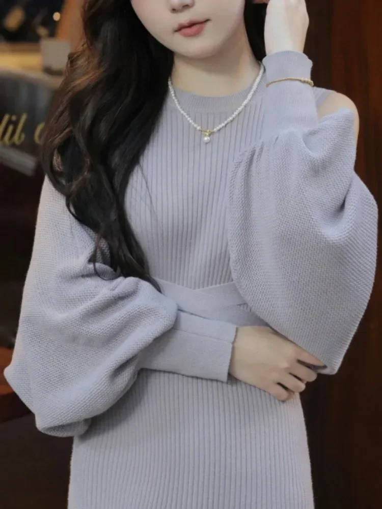 Японское модное универсальное платье-свитер 2024 осень-зима новый халат с