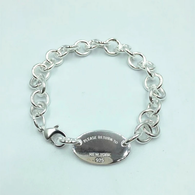 

Tif S925 Sterling Silver Oval Bracelet Jewelry Original Logo High Quality Jewelry Couple Wedding Valentine's Day Preferred Gift