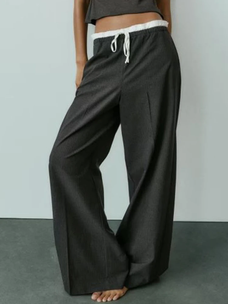 

Женские брюки с широкими штанинами, элегантные уличные брюки с поясом на резинке, осень 2023