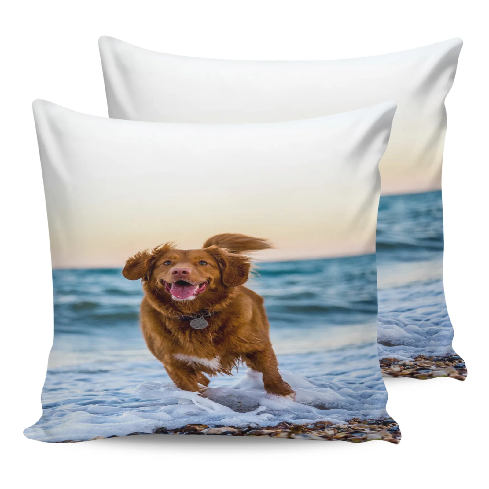 

Dog Cute Beach Sunset Blue Foam Pillow Case Set for Living Room Sofa Decor Pillow Cover Bedroom and Home Decorative Pillowcases