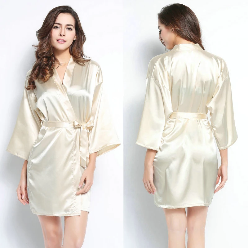 Silky Satin Robes Bridal Robe Custom Peach Solid Robe Faux Silk Bridesmaid Robe Lingerie Robes For Women Plus Size Short Robe