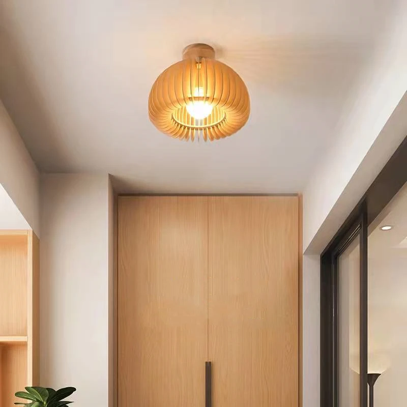 

Nordic Log Corridor Ceiling LED Light Aisle Lighting Fixture Entry Porch Japanese-style Modern Pumpkin Balcony Indoor Decor Lamp