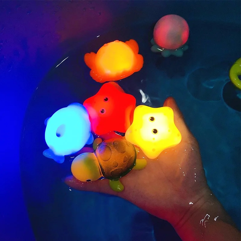 Kids Luminous Water Toys Animal Baby Lighted Bath Toys Induction Animal Floating Water Light Toys Play Water Baby Shark Toy Gift