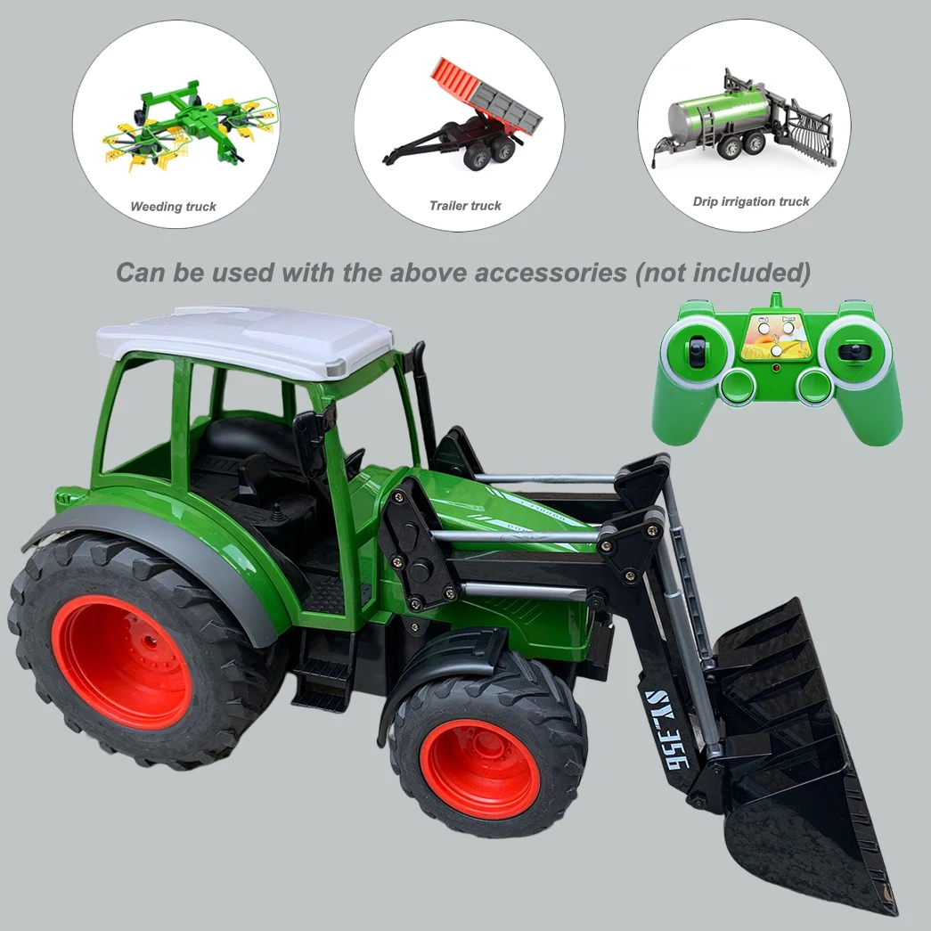 Large Remote Control Tractor Farmer Farm Trucks Vehicles  Raise/Lower  Dirt Weeds Irrigation Modern Agriculture Toys for Age 6-8