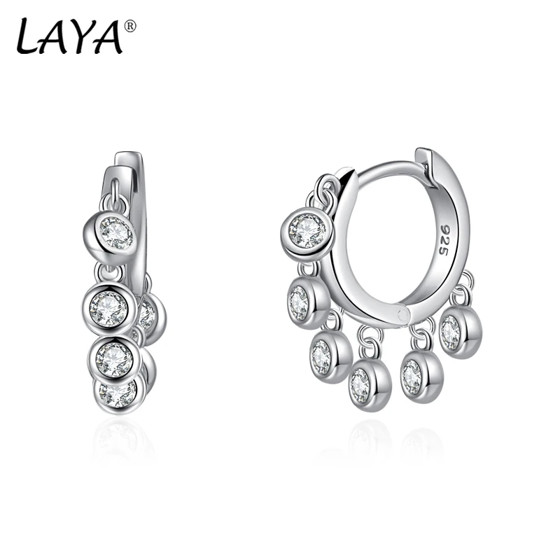 LAYA 100% Стерлингового Серебра 925 Пробы Блестящие Серьги-кольца с несколькими