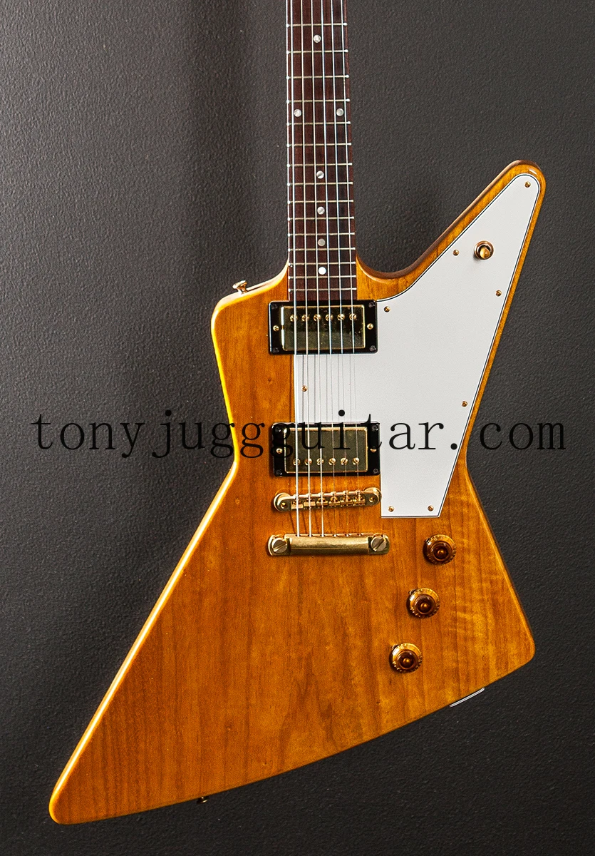 

50 Anniversary 58 Reissue Natural Korina Explorer Electric Guitar Rounded KorinaNeck,Tuilp Tuners,Gold Hardware, White Pickguard