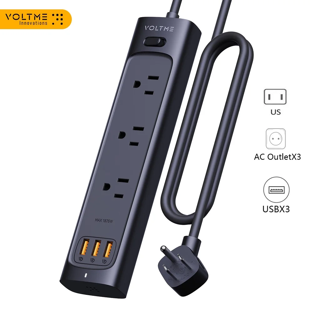 

VOLTME 18W US Plug Power Strip Multitap Socket Extension Cord Electrical Power Strip With USB PD Fast Charging Network Filter