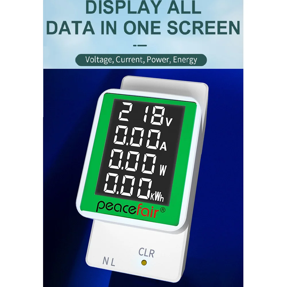 Измеритель мощности Peacefair на Din-рейке фотомагнитола ваттметр мультицифровой