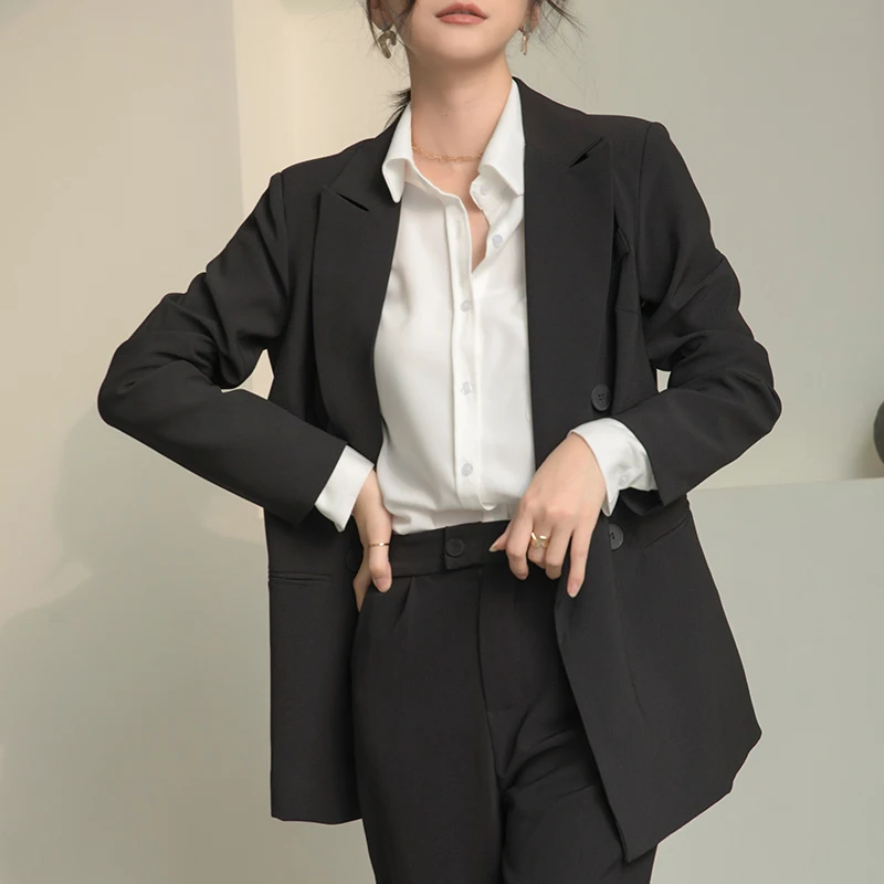 

Women's Autumn Vintage Casual Short Long Sleeve Blazer Suit Coat Commuting Solid Loose Single-breasted Jacket Blazers for Women