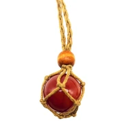 natural crystal stone smooth red agate ball necklace pendant healing jewelry charms handmade retro net pocket braid rope