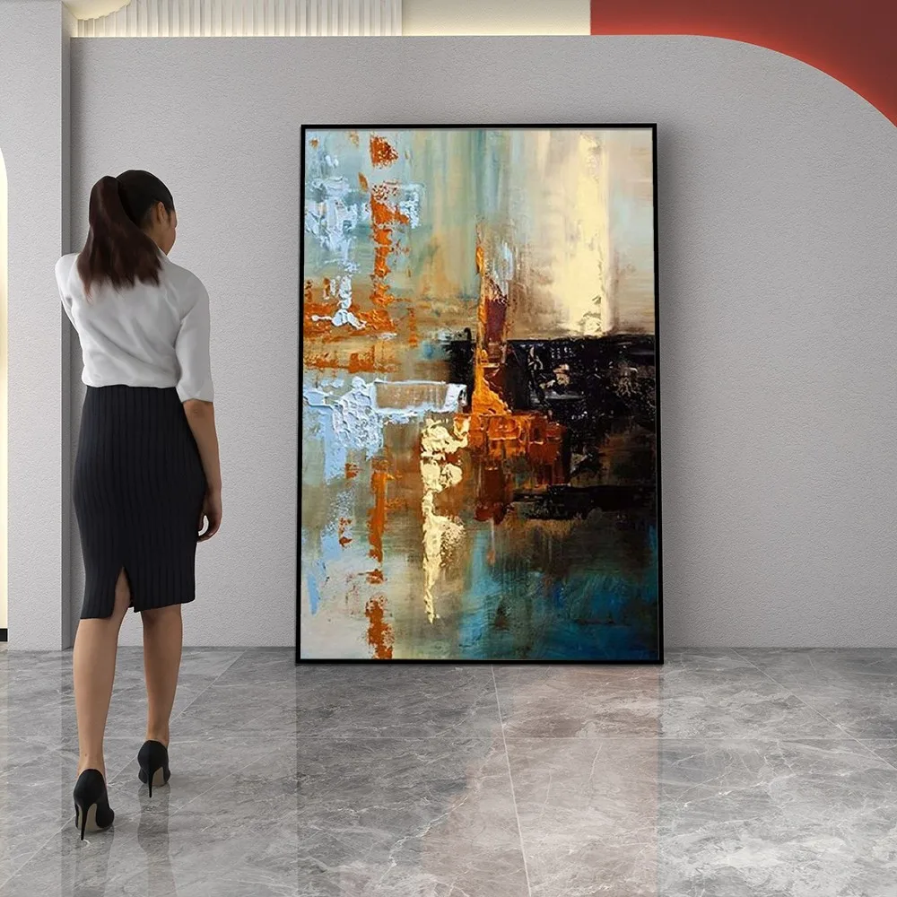 

Oil Painting Green Blue Grey Textured Oil Painting Without Frame Handmade On Canvas Hanging For Living Dinner Room Washroom Art