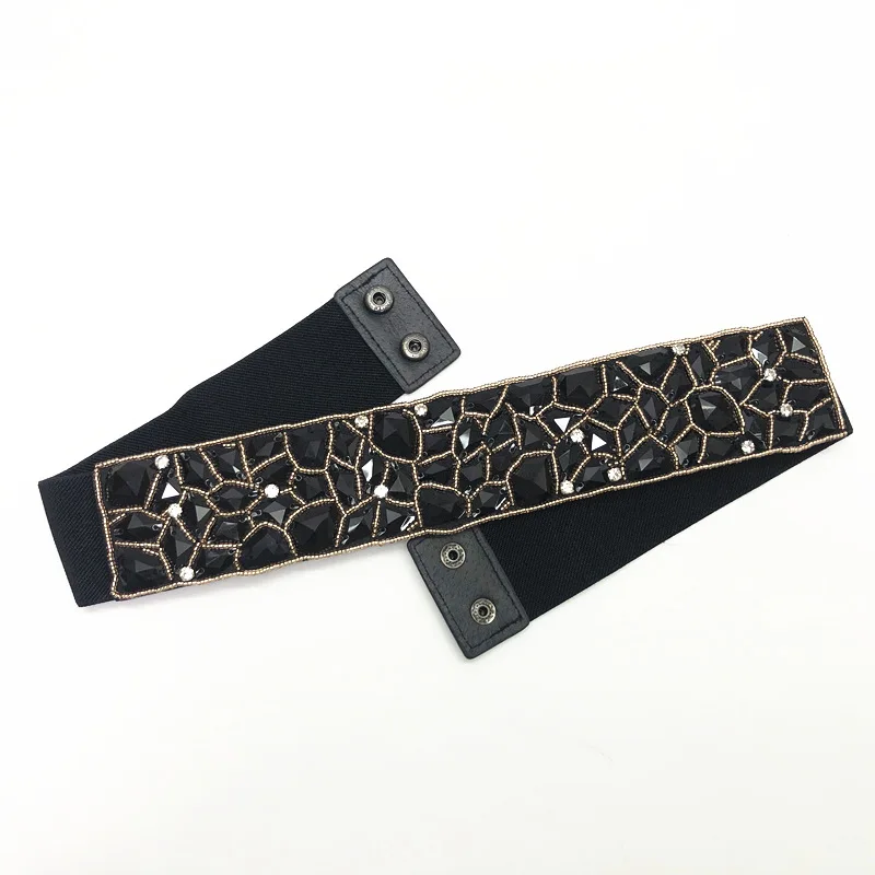 Drill women's black three-dimensional decorative all-match elastic elastic waistband