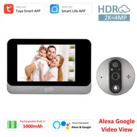 Tuya 4.3' LCD 1080P WiFi Door Peephole 5000mAh PIR FHD Infrared Alexa Google Video View Smart Doorbell Eye Camera Viewer 166°
