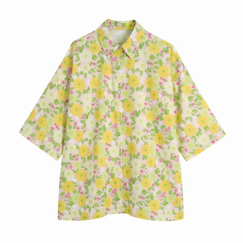 

Wide Women Floral Blouse Shirt Summer 2022 New Print Clothing Oversize Blusa Modern Girl Casual Top Wears