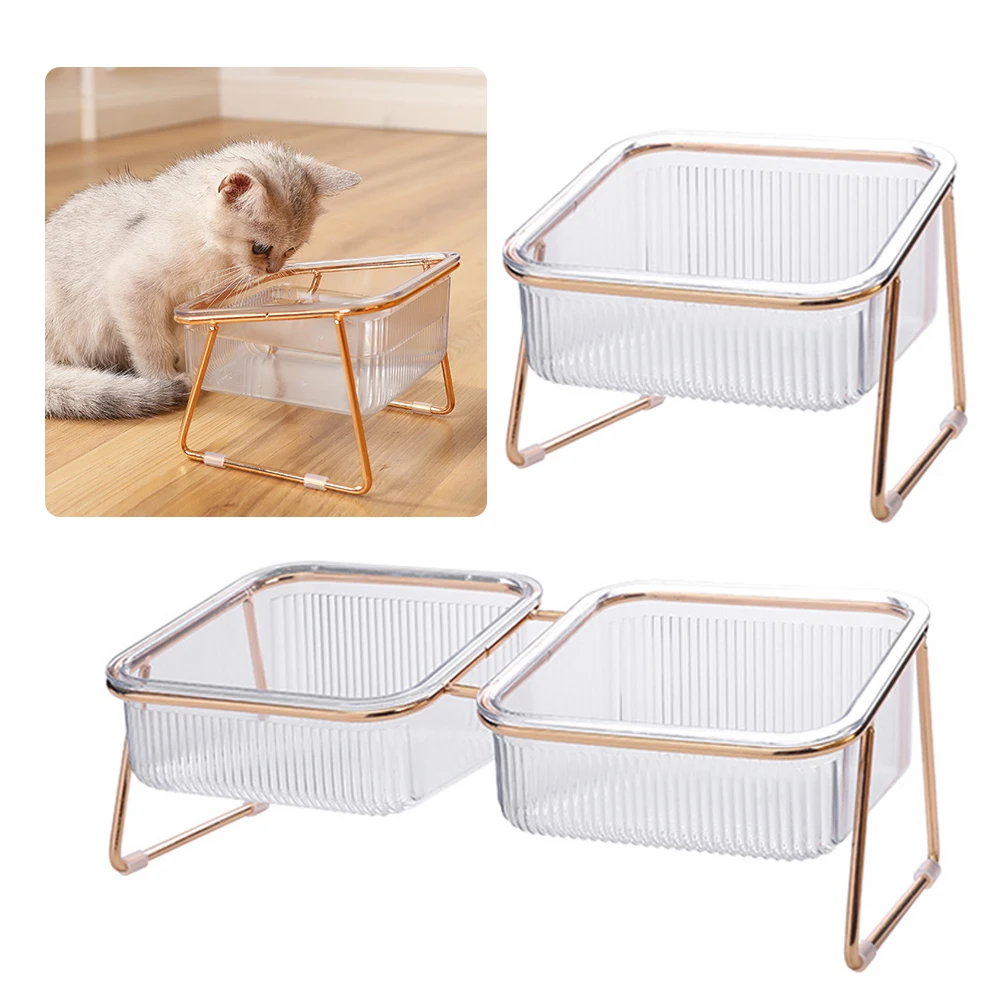 

Миска для воды для кошек, двойная компактная деталь для кормления кошек, защита шеи, нескользящая чаша с подставкой для кошек