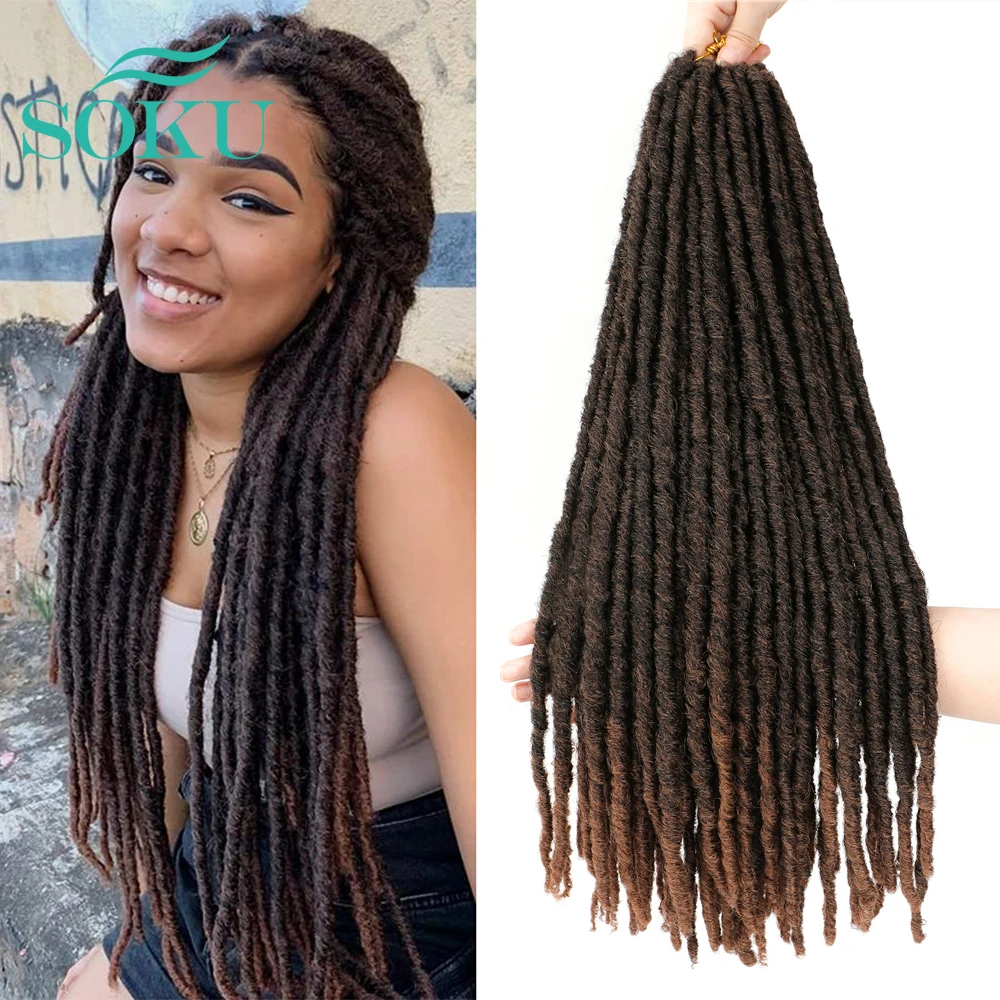 Straight Crochet Braids Soft Faux Locs Braids Hair Dreadlocks Goddess Braids SOKU Ombre Brown Synthetic Braiding Hair For Women