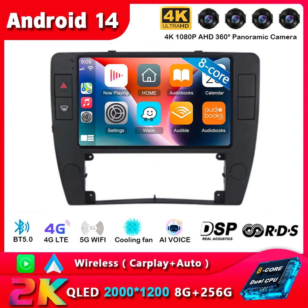 Android 14 Carplay Auto для Volkswagen VW Passat B5 2000 2001 2002 2003 2004 2005 Мультимедийный автомобильный